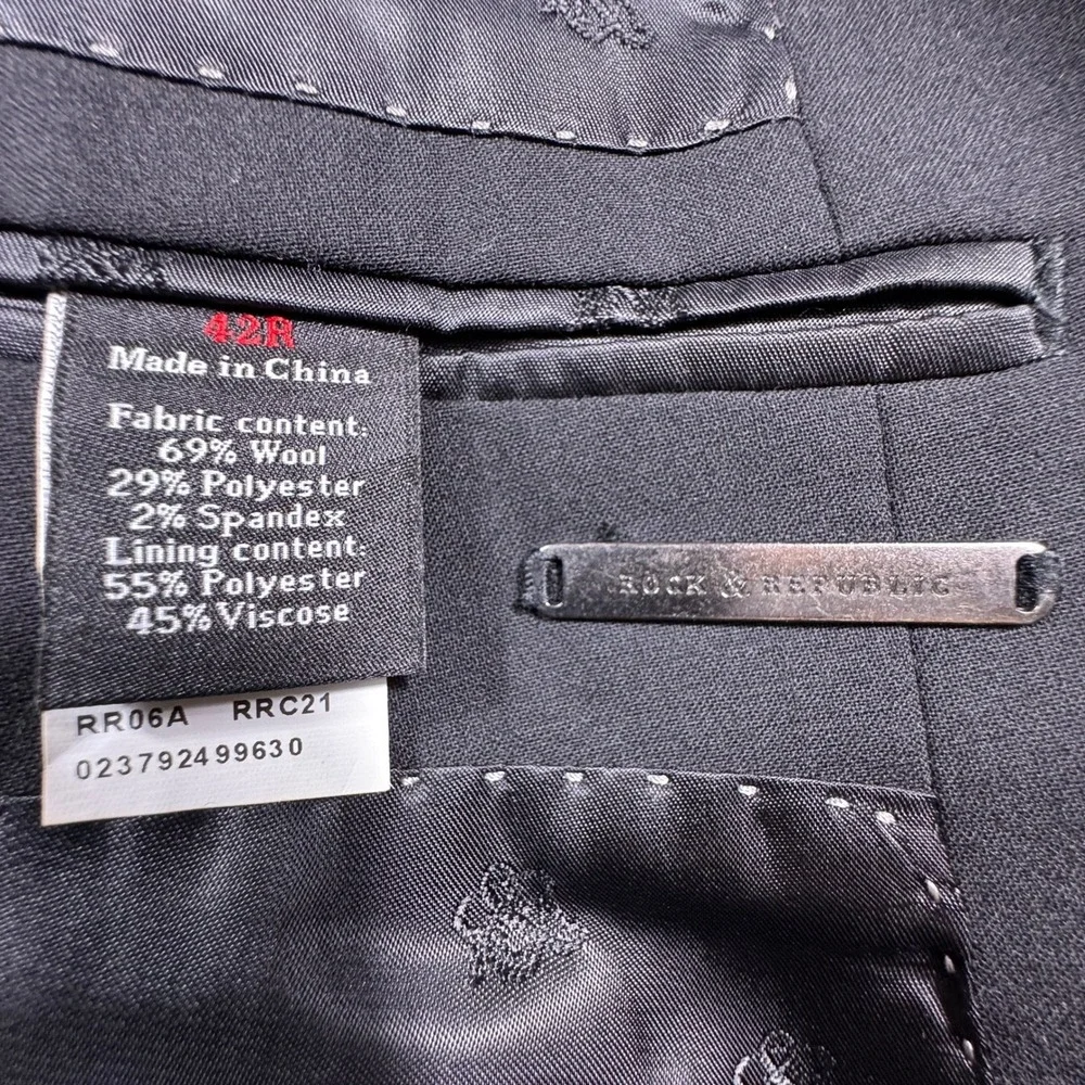 Rock &‎ Republic Mens Blazer Suit Jacket Black 42R Wool Blend Two Button